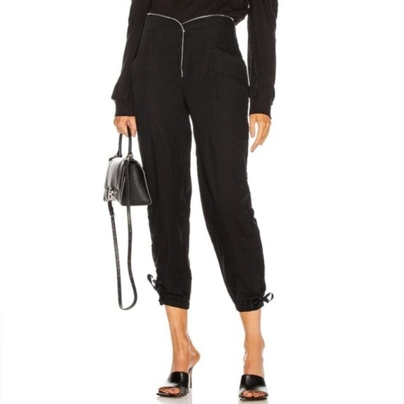 NWT RtA Zelie Curved Zip Detail Trouser Black Pants - Picture 1 of 16